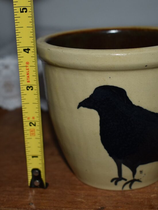 Vintage Folk Art Crow Stoneware Crock Rustic Primitive Country Farmhouse Decor - Picture 4 of 5